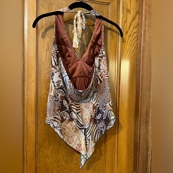 Cache Vintage Y2K Patterned Boho Handkerchief Halter Top w/ Built In Bra Size 6 - Picture 4 of 9
